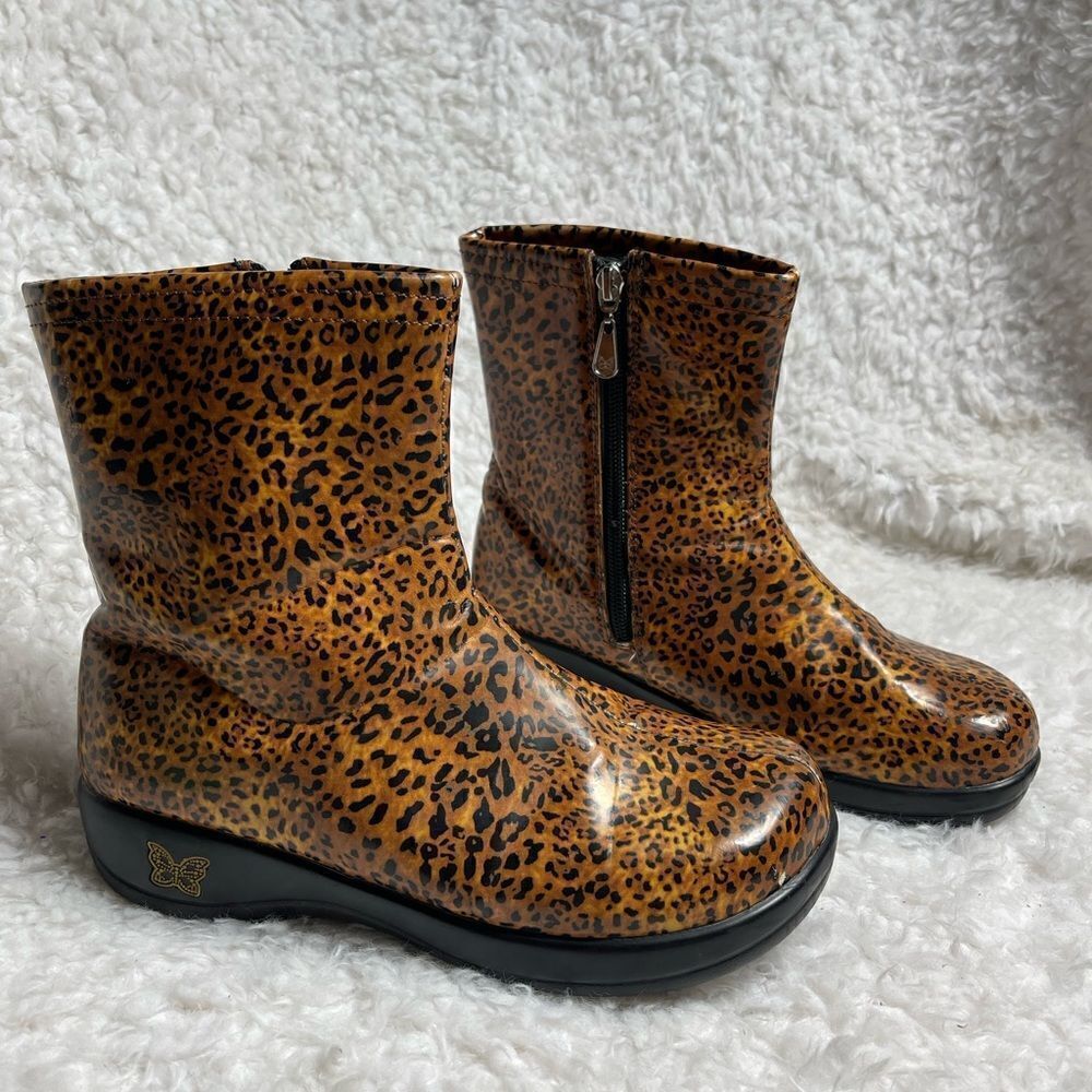Alegria RAI-417 leopard printMid calf Rain boots side zipper EUR SZ37